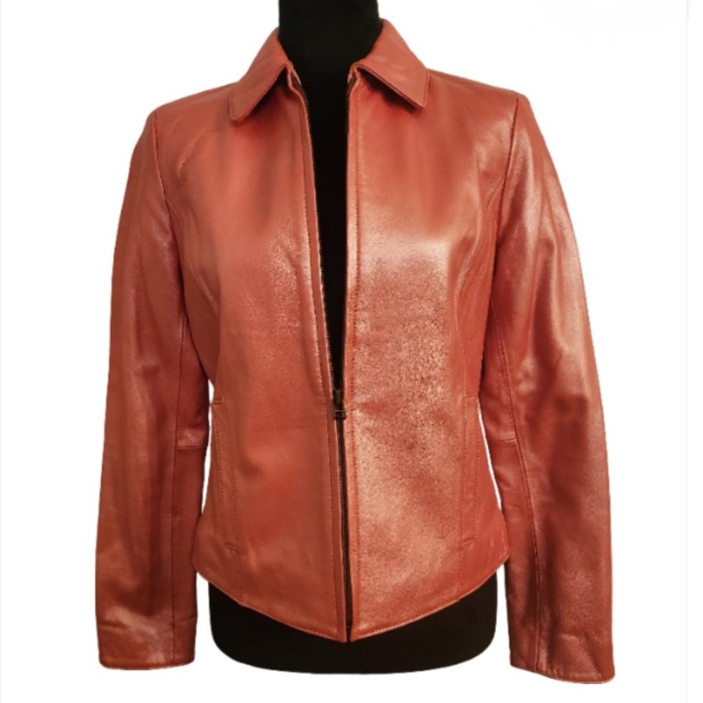 Liz Claiborne Metallic Coral Leather Jacket